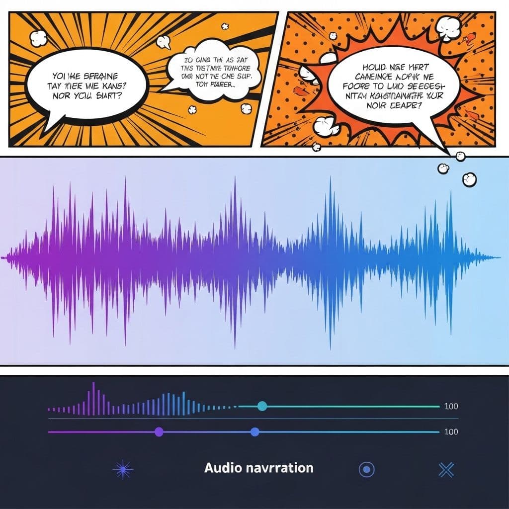 Audio narration with waveform and speech bubbles concept